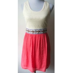 ARYEH boho coral dress aztec band textured bodice